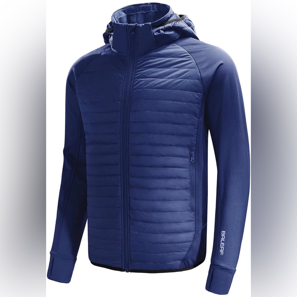 Men's Insulated Jacket Lightweight Warm Up Puffer Jacket Hybrid 2XL Blue
